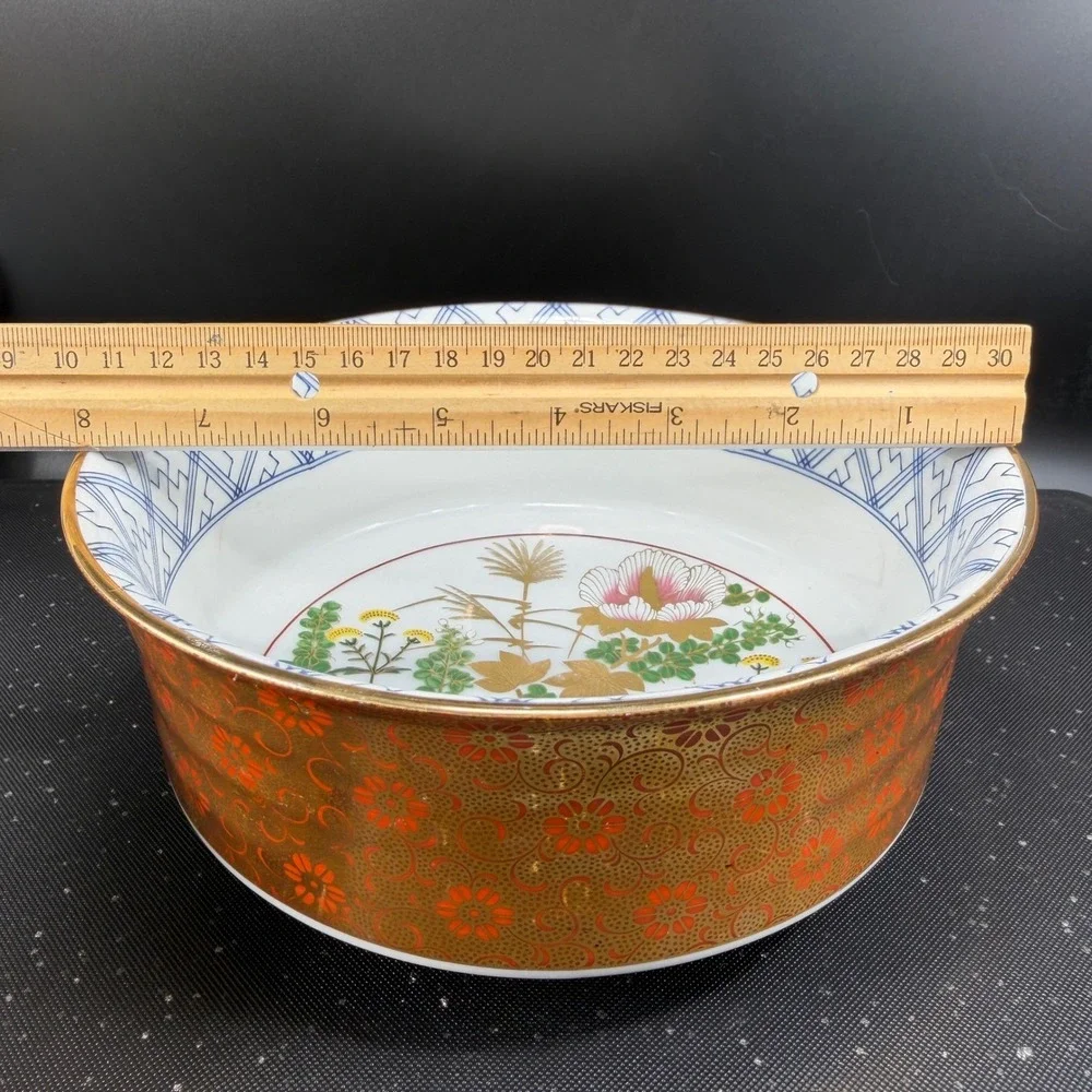 Japanese Imari‎ Porcelain Bowl Dish Gold Orange Floral Gilded Centerpiece Marked